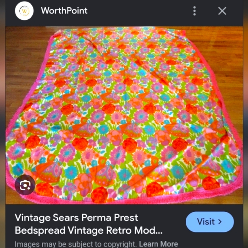 Pair Of Twin Size Retro 1970s Sears Floral Bedspreads With Pink Fringe.